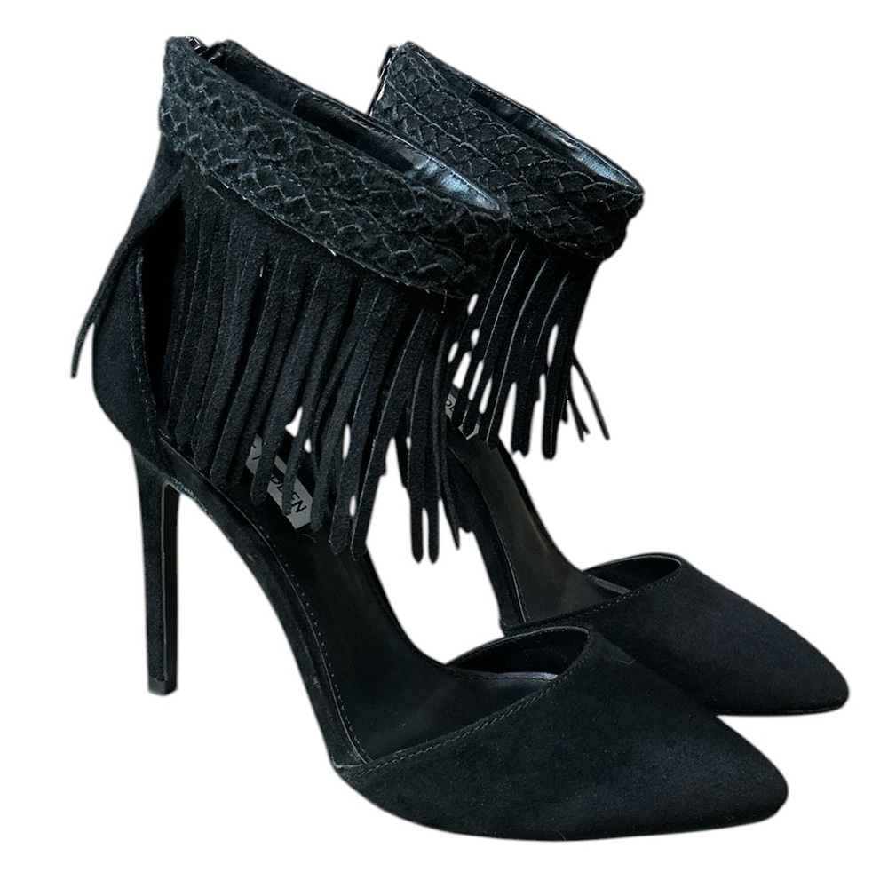 Steve Madden Black Fringe Ankle Cuff Stiletto Heels Size 8
